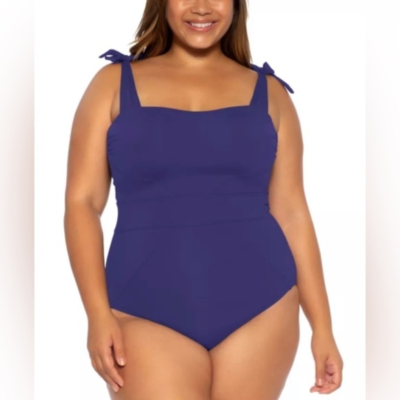 Becca ETC STARRY NIGHT BLUE Tie-Shoulder One Piece Swimsuit, US 0X(14-16) Macys - Picture 1 of 9